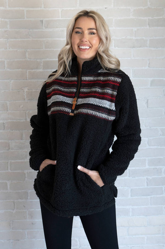 Lydia Contrast Print Sherpa Pullover